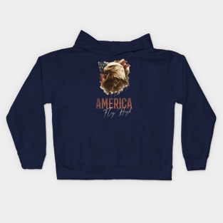 USA flag and vintage drew eagle design with patriotic words Kids Hoodie